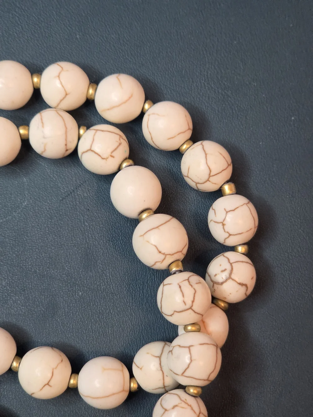 Beige Marble Stretch Bead Bracelet with Gold Accents
